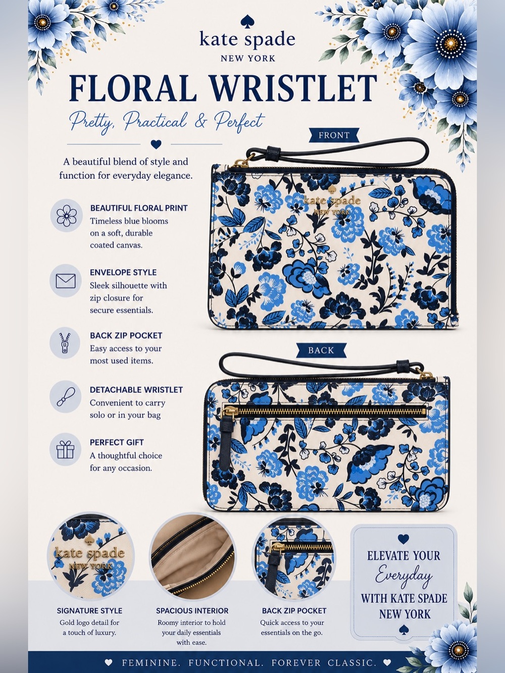 NWT kate spade floral wristlet pouch